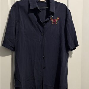 Women’s Classic Navy Embroidered Shirt East German silk butterfly 🦋 embroidery